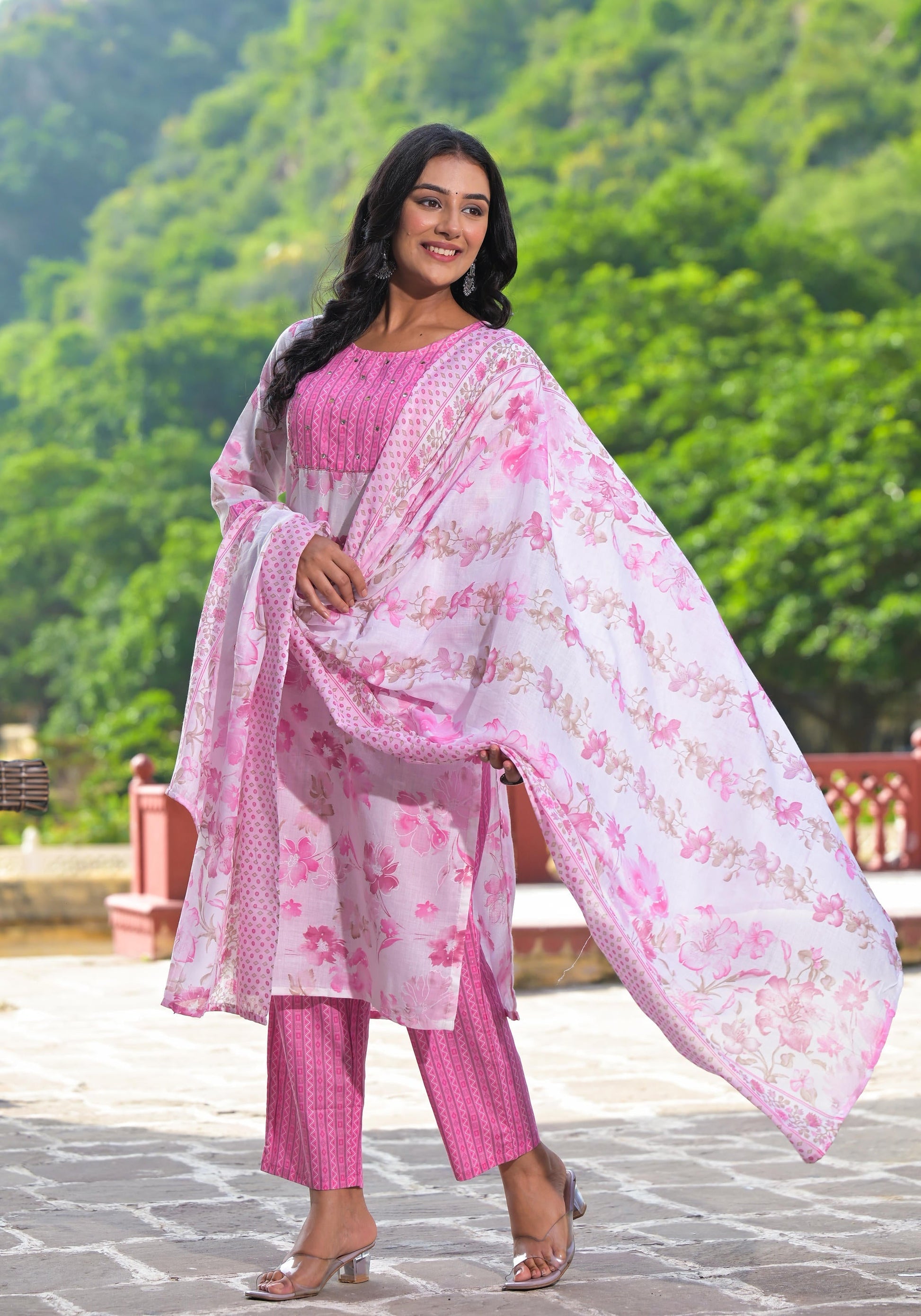 Juniper Women's Pink Pure Cotton Printed Kurta Set