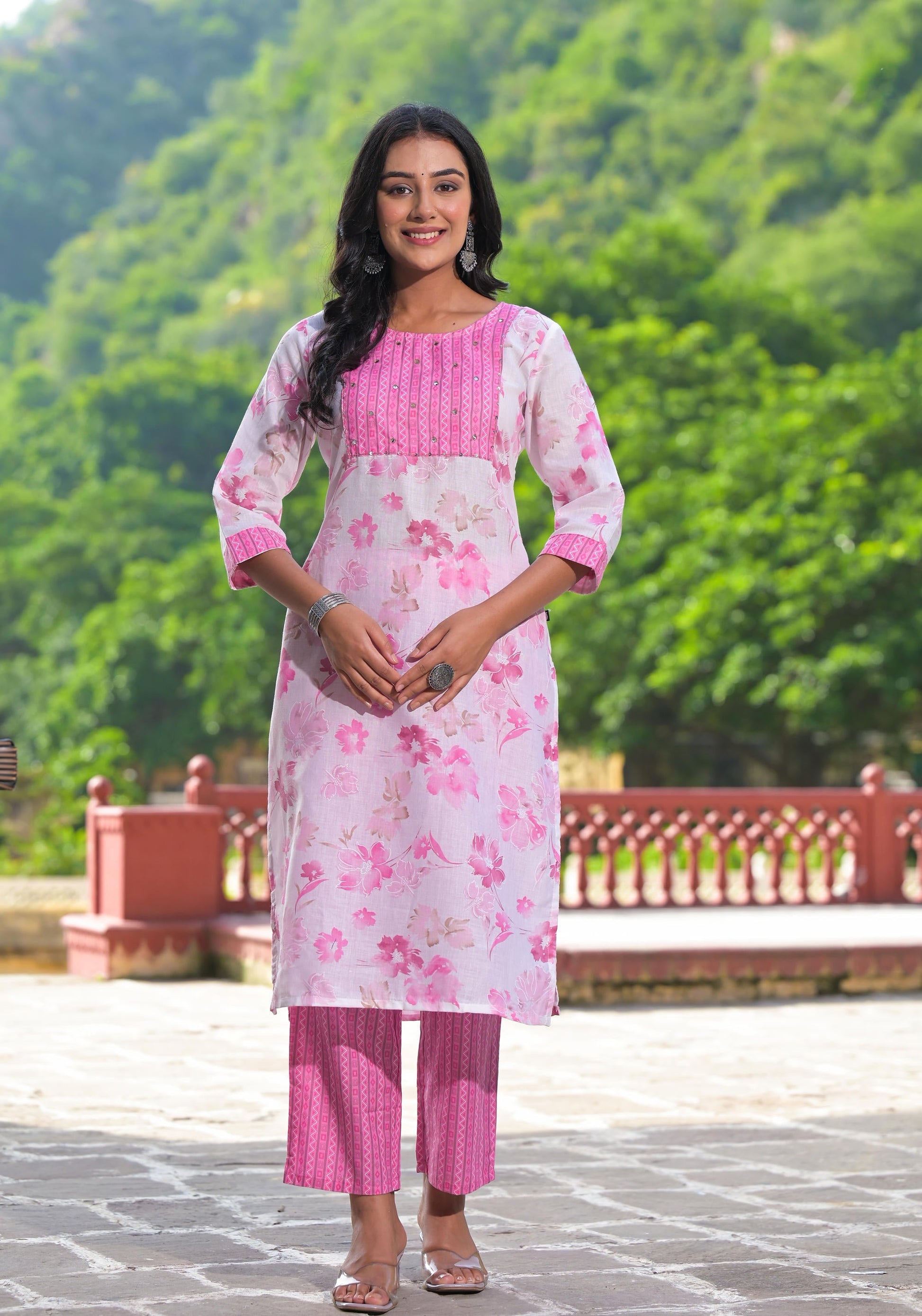 Juniper Women's Pink Pure Cotton Printed Kurta Set