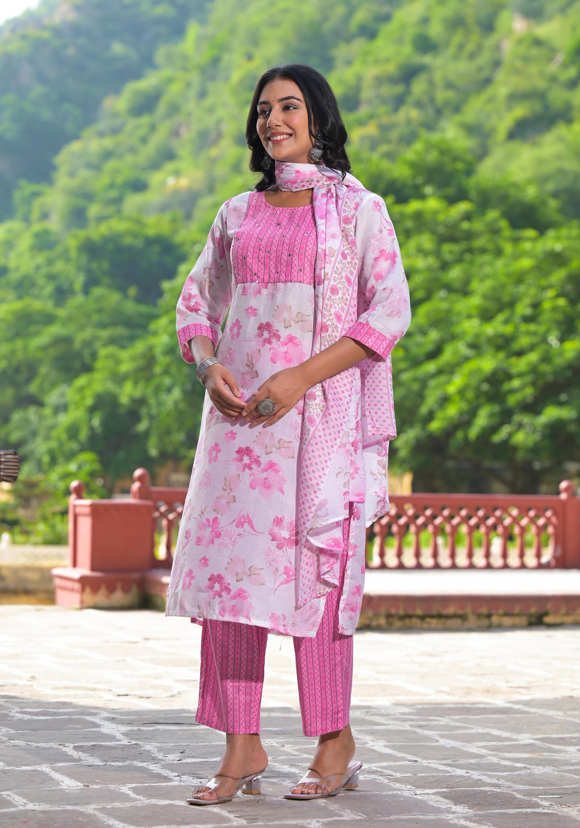 Juniper Women's Pink Pure Cotton Printed Kurta Set