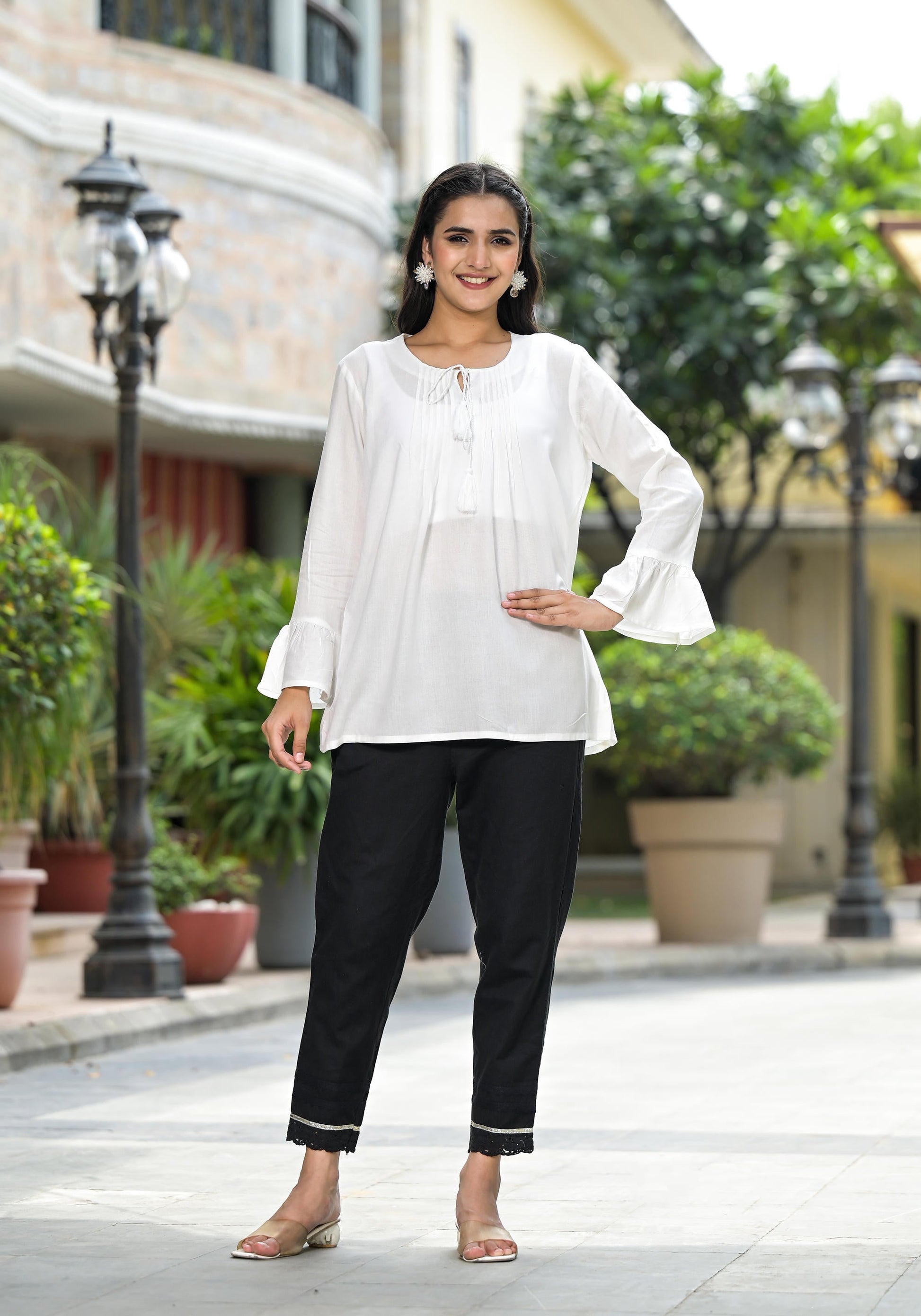 Juniper Women's White Solid Rayon Top With Tassels Doris