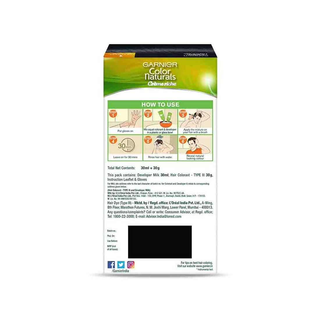 Garnier Color Naturals Creme Riche Men Hair Color - Shade 1 Natural Black 