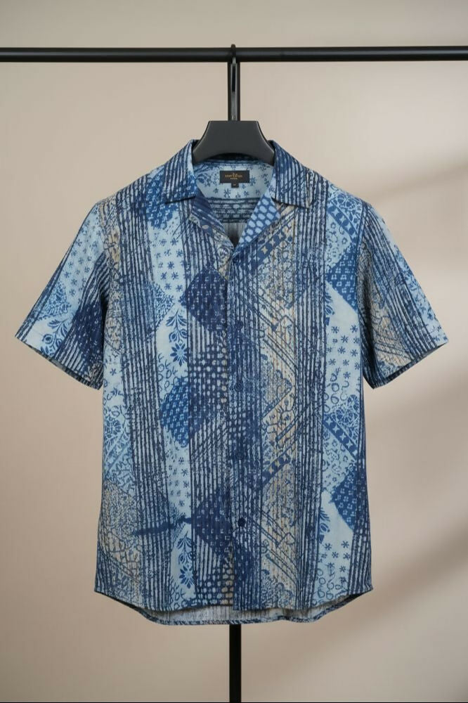 Samudra — Sea Blue Dabu Cotton Shirt by Hilo Design