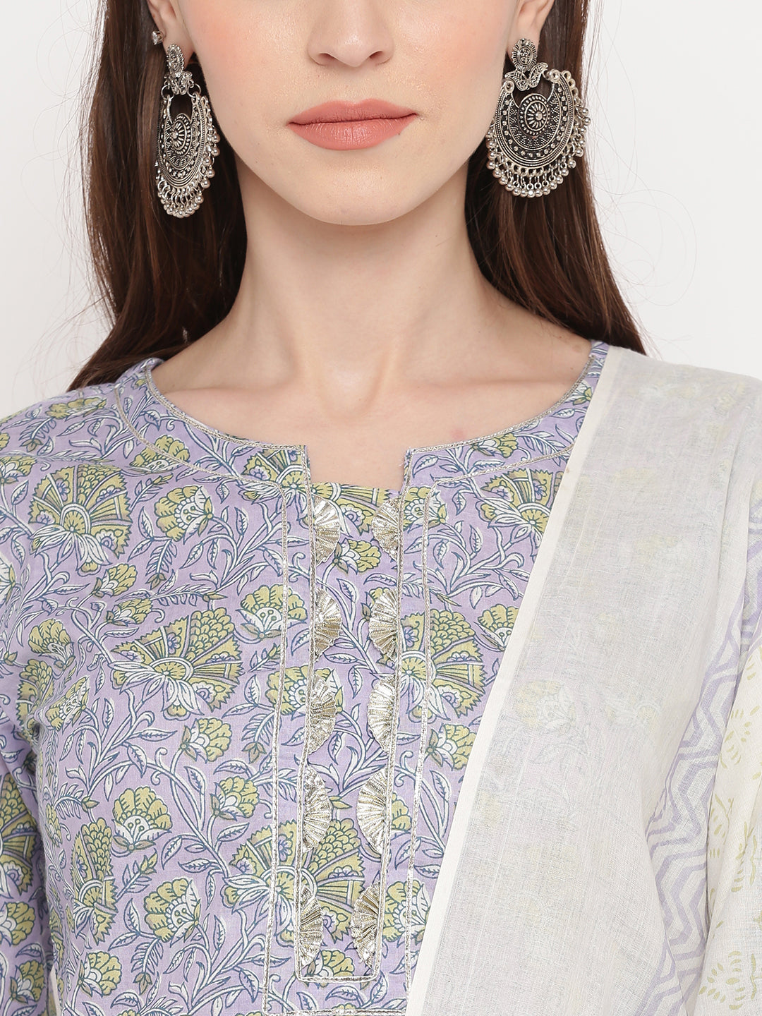 NOZ2TOZ Women's Purple Printed Kurta With Palazzo & Dupatta Set (Set of 3) 