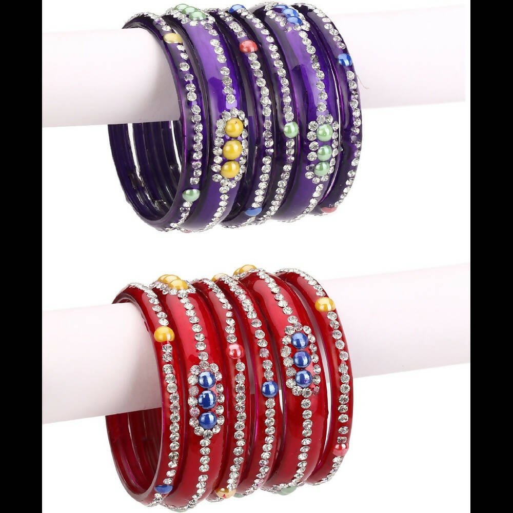 Afast Bridal Wedding & Party Fashionable Colorful Glass Bangle/Kada Set, Pack Of 12 - Red, Blue | Grab2Buy