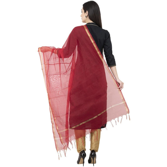A R Silk Chanderi Piping Regular Dupatta Mehroon Color Dupatta or Chunni 
