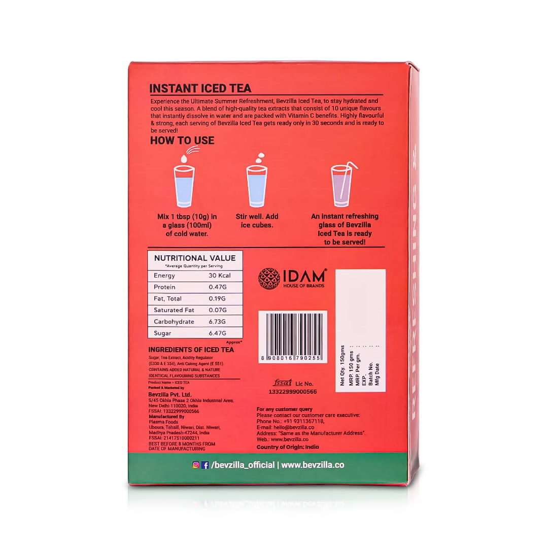 Bevzilla Iced Tea Powder 5 Assorted Flavours Pack 
