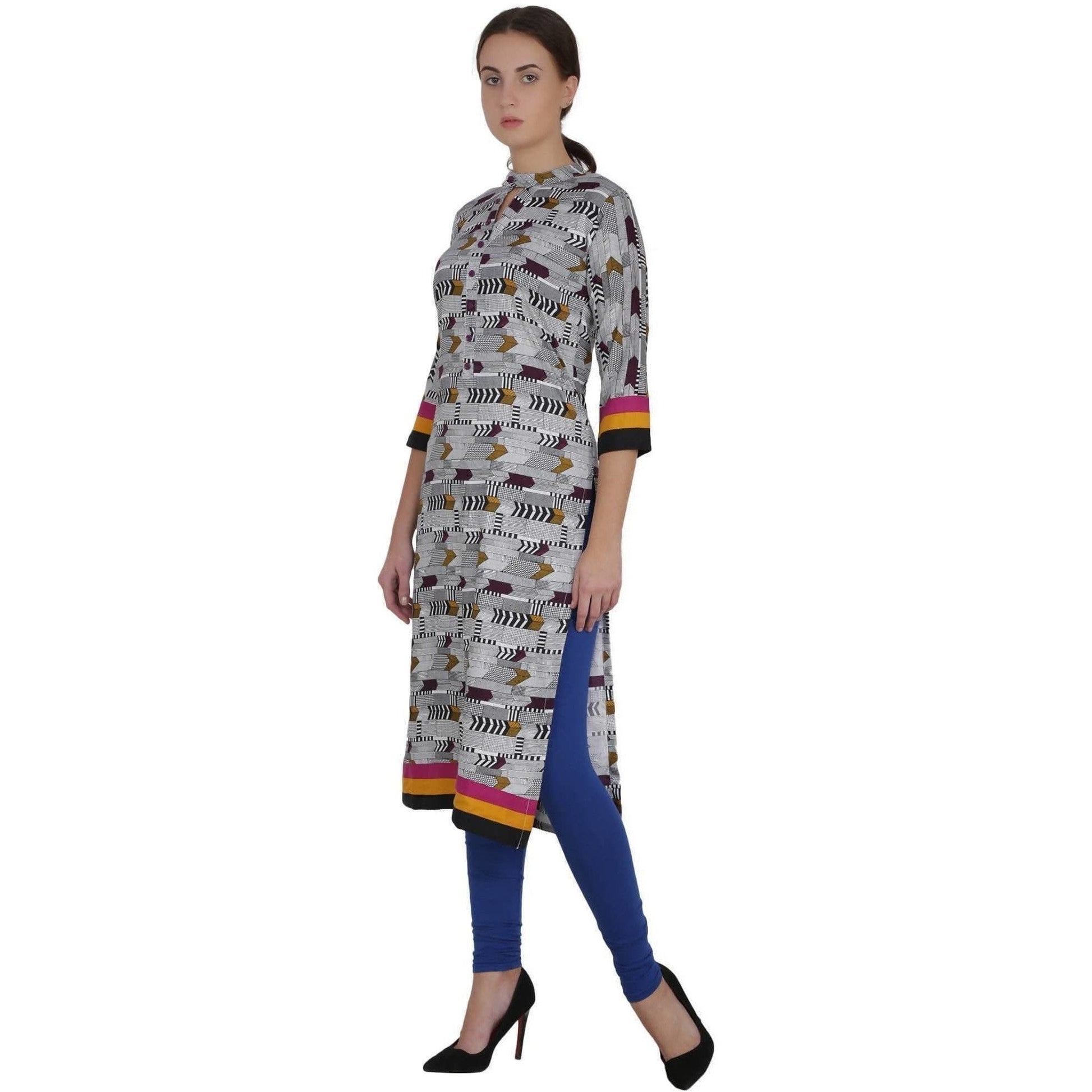 Kanoor Women's Multi Rayon Straight Kurti