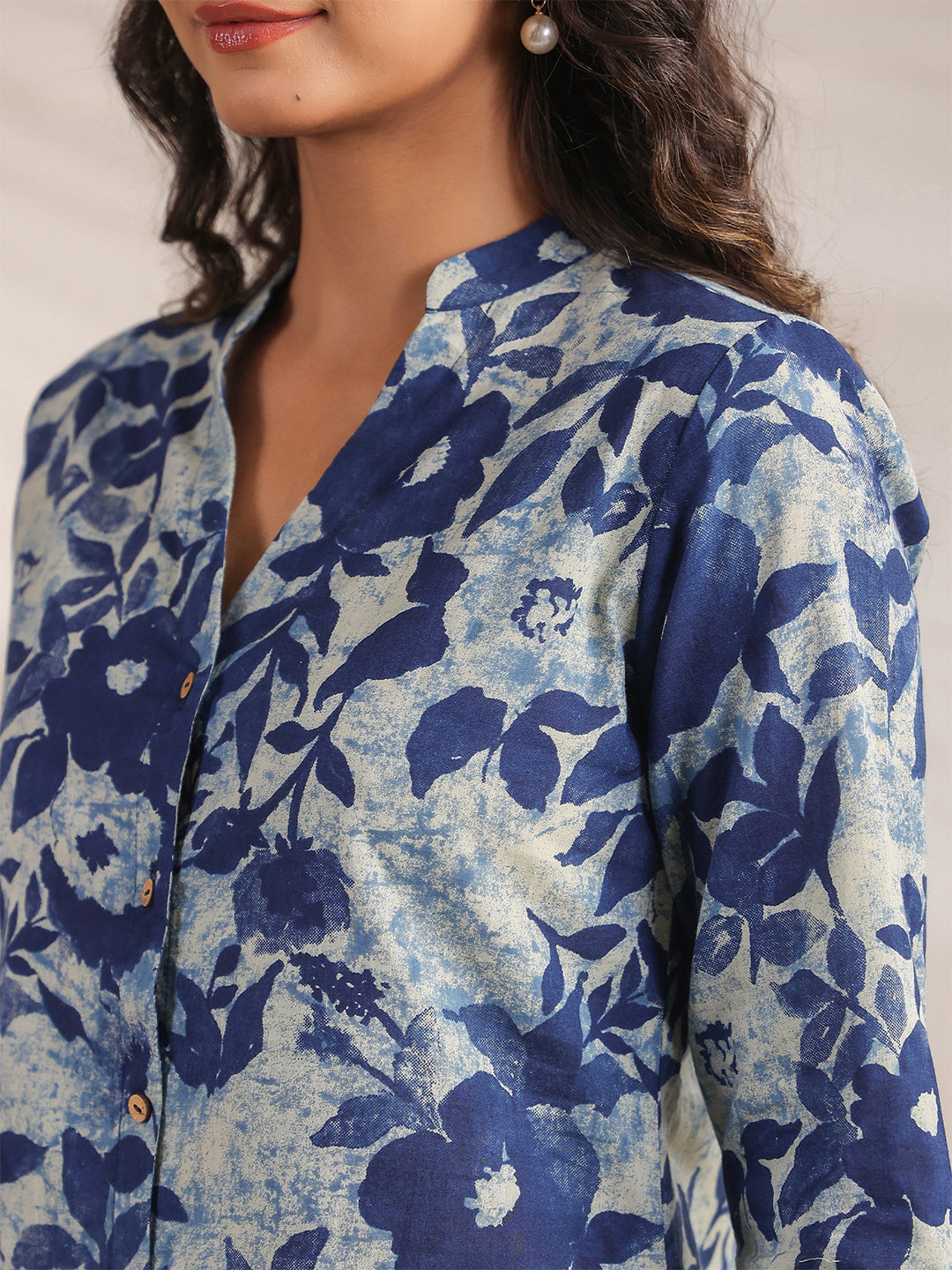 Janasya Dark Cotton Floral Straight Top & Bottom Set 
