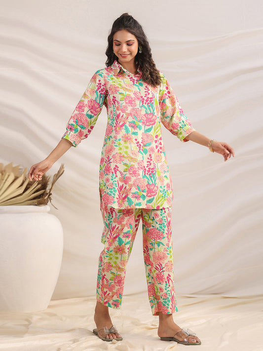 Janasya Multicolour Cambric Floral Co-Ords 