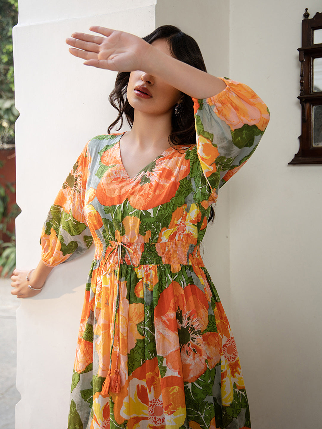 Janasya Multicolour Cambric Floral Dress 