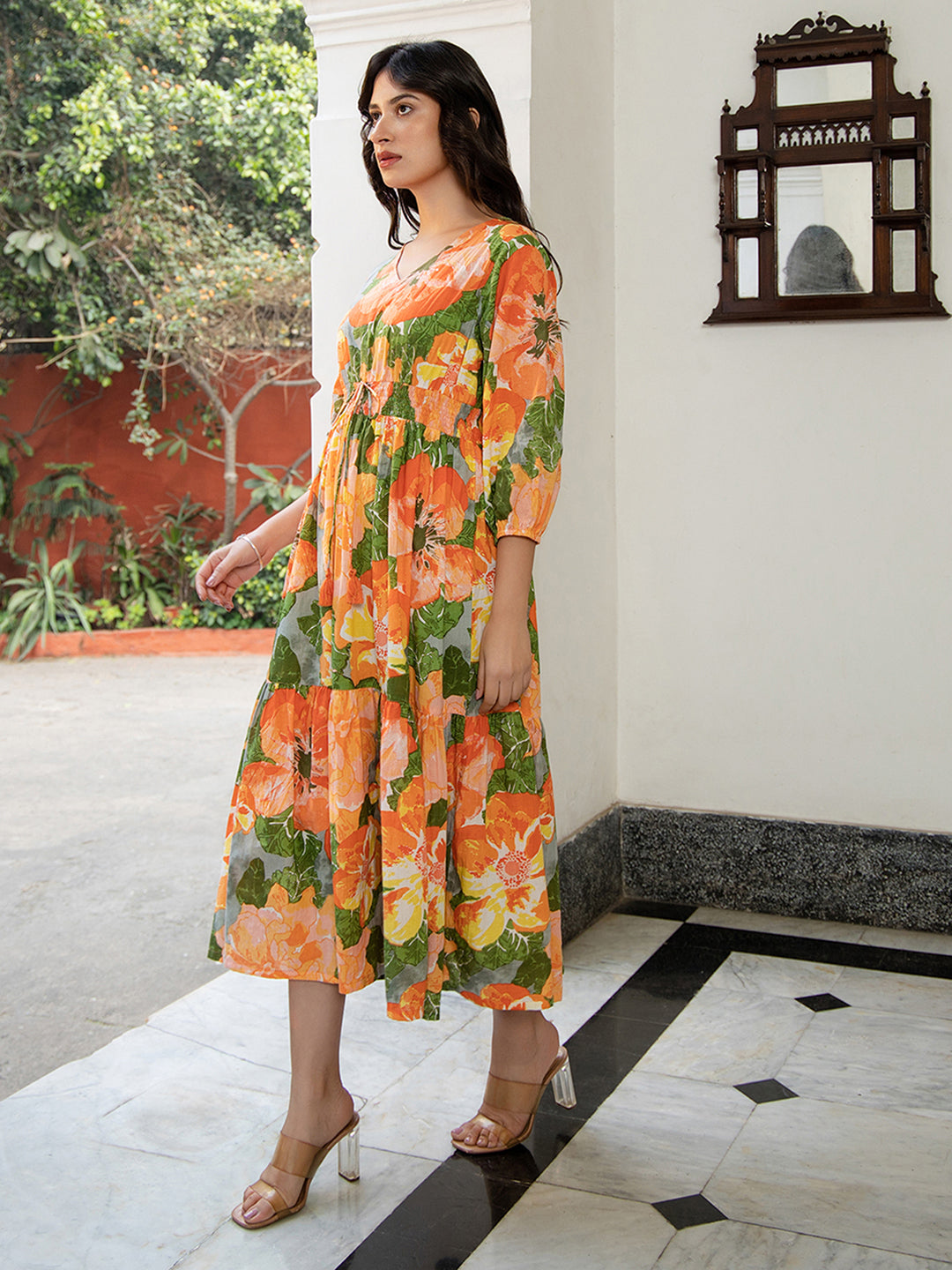 Janasya Multicolour Cambric Floral Dress 