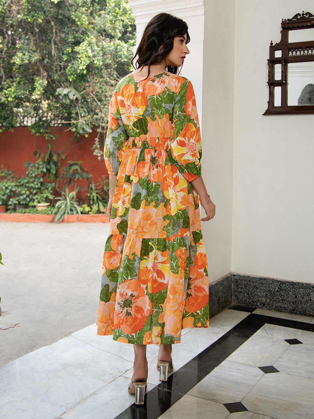 Janasya Multicolour Cambric Floral Dress 