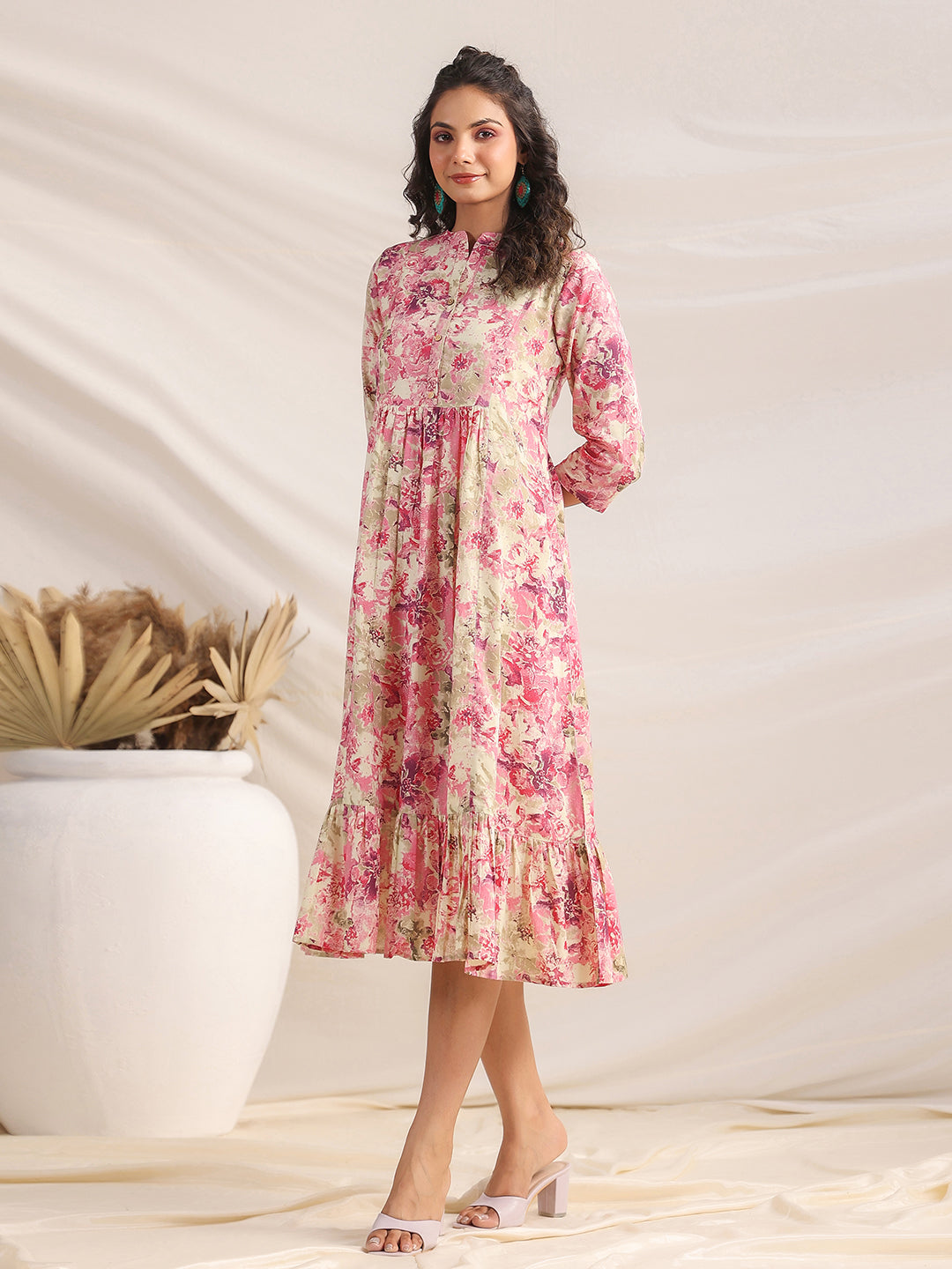 Janasya Pink Cambric Abstract Dress 