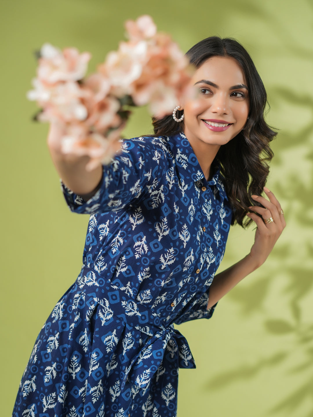 Janasya Dark Cotton Ethnic Motifs Shirt Dress Dress 