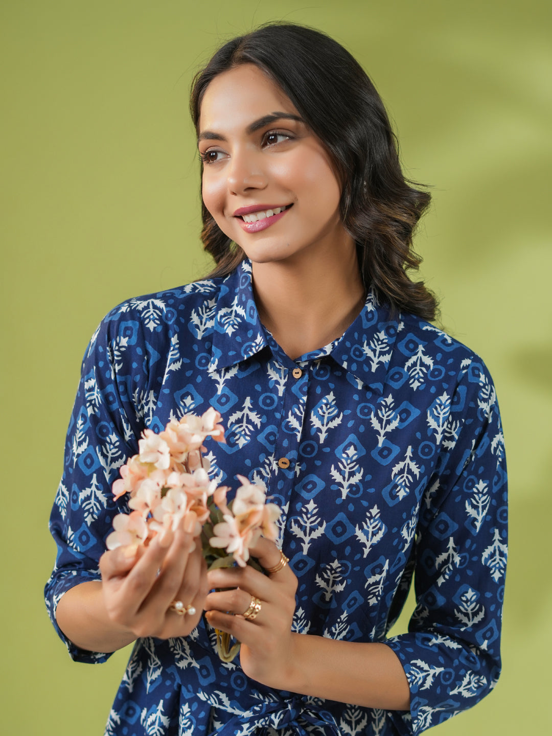 Janasya Dark Cotton Ethnic Motifs Shirt Dress Dress 