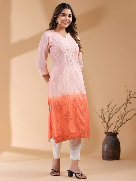 Janasya Bright Cotton Ombre Straight Kurta 