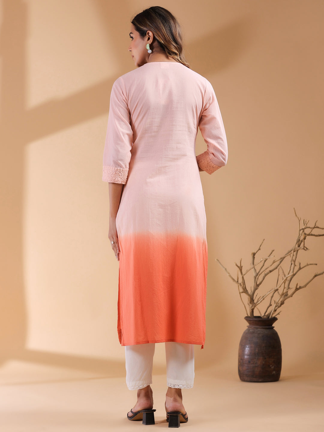Janasya Bright Cotton Ombre Straight Kurta 