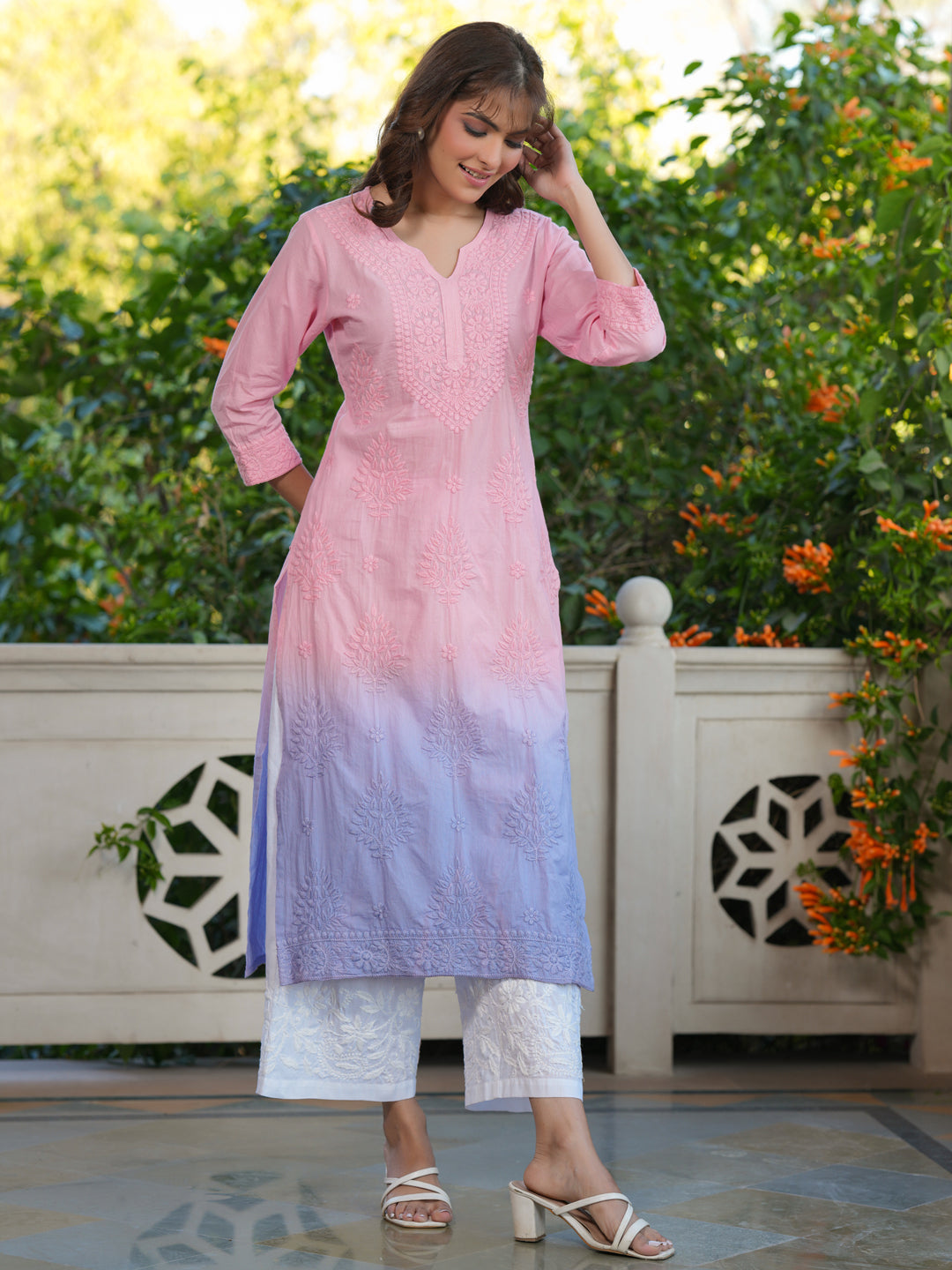 Janasya Bright Cotton Ombre Straight Kurta 