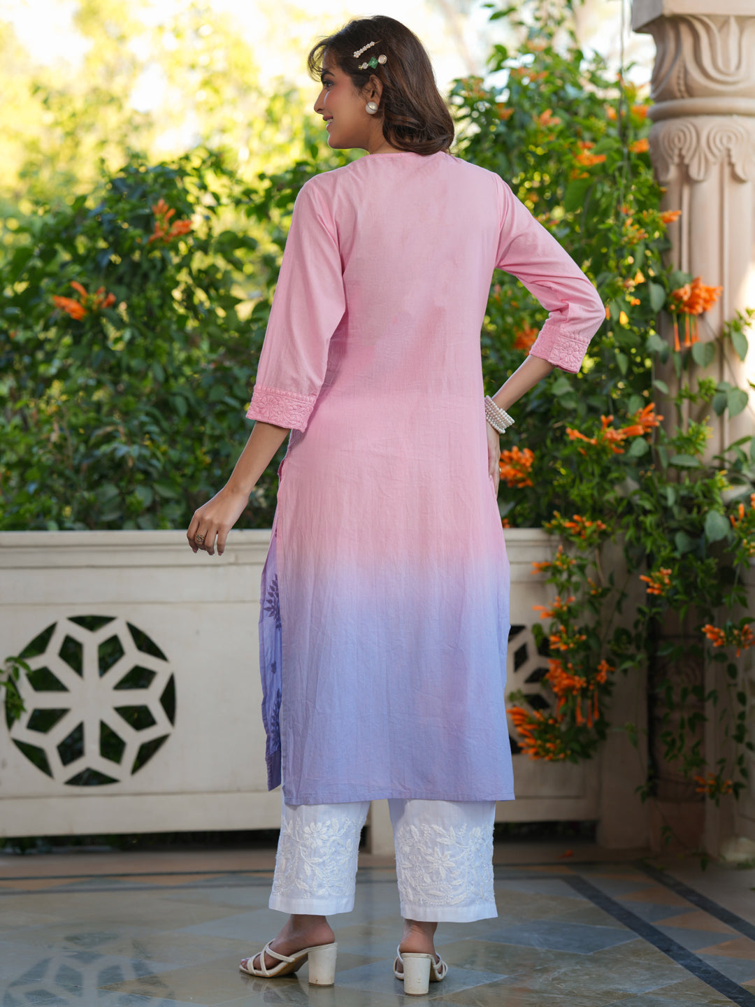 Janasya Bright Cotton Ombre Straight Kurta 
