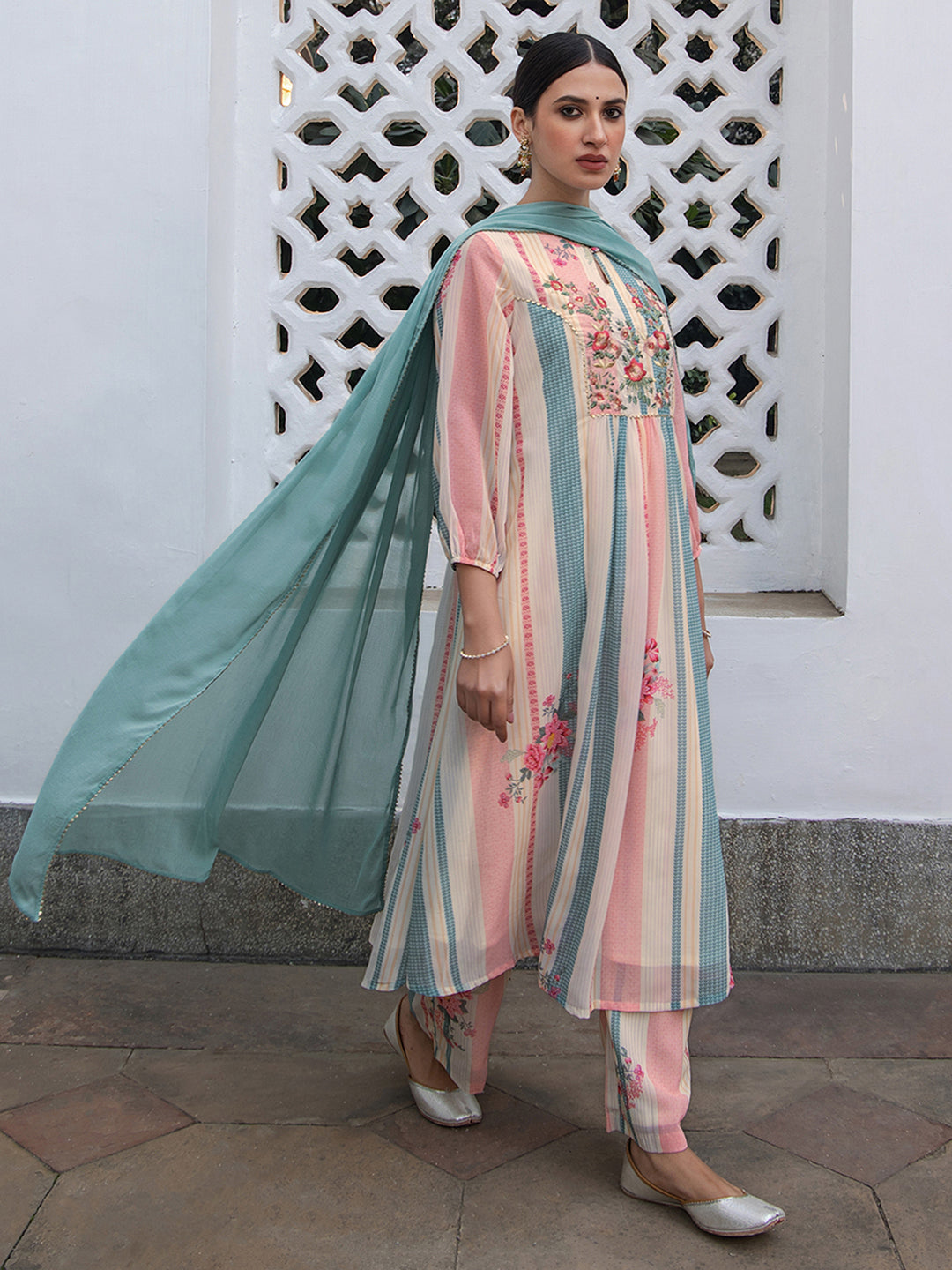 Janasya From Style Master Georgette Floral A-Line Kurta Set 