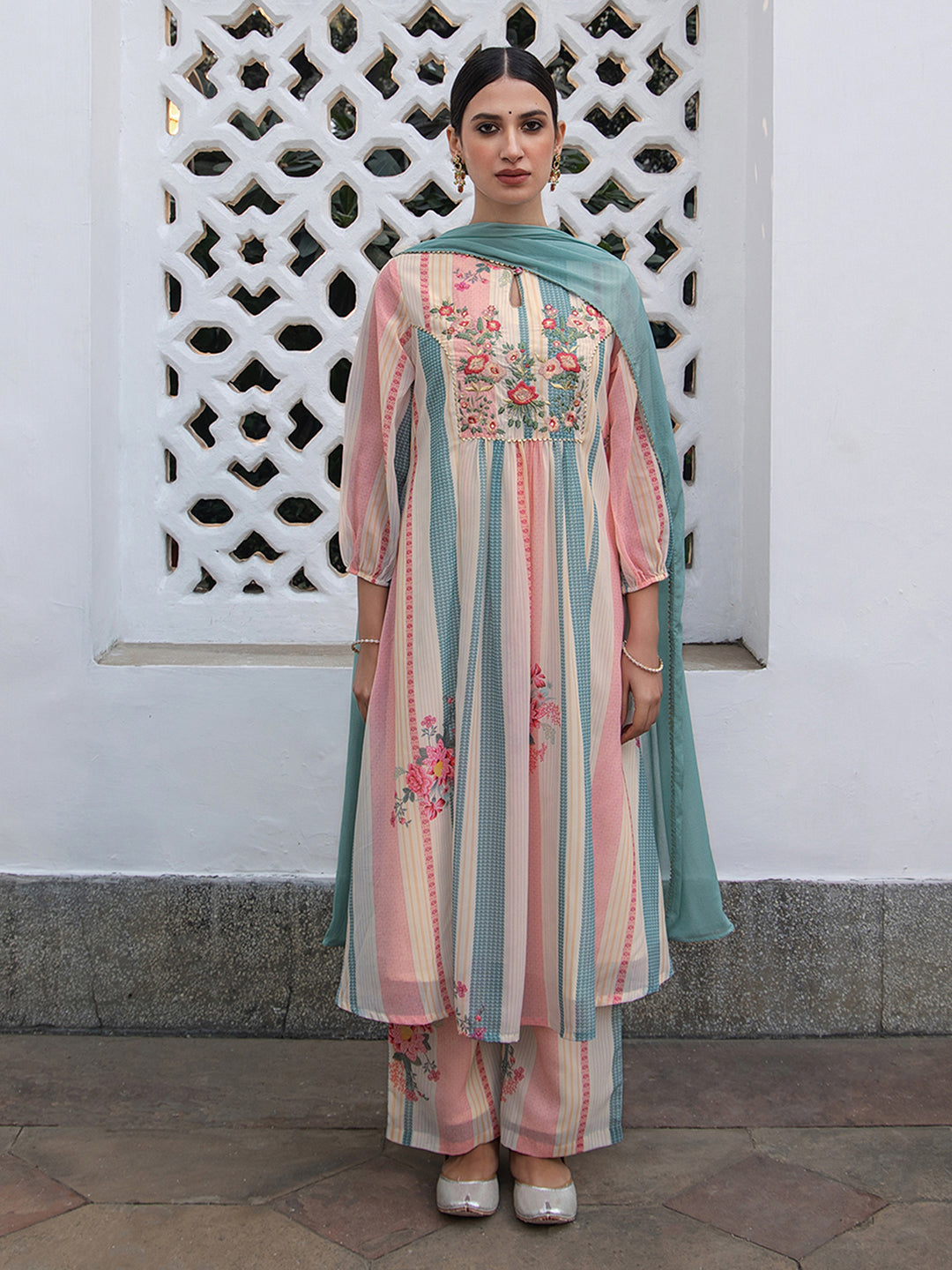 Janasya From Style Master Georgette Floral A-Line Kurta Set 