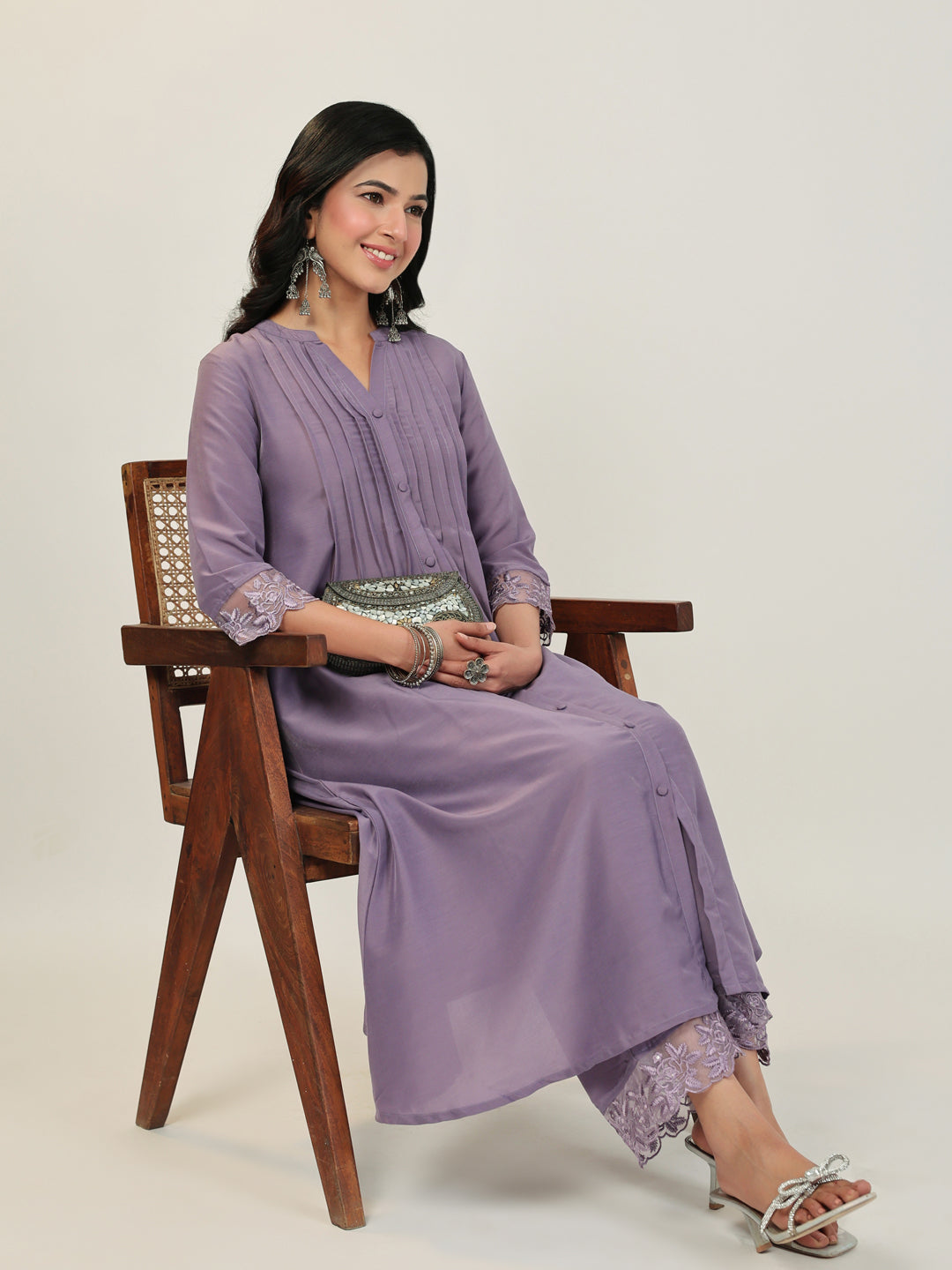 Janasya Dark Muslin Embroidered A-Line Kurta Set 