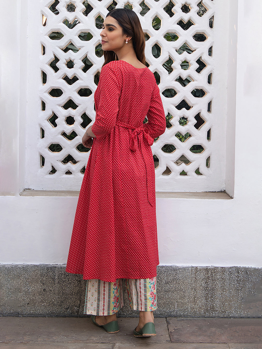 Janasya Dark Cotton Ethnic Motifs A-Line Kurta Set 
