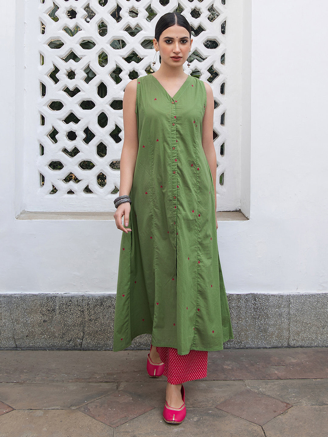 Janasya Light Cotton Solid A-Line Kurta Set 