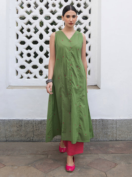 Janasya Light Cotton Solid A-Line Kurta Set 