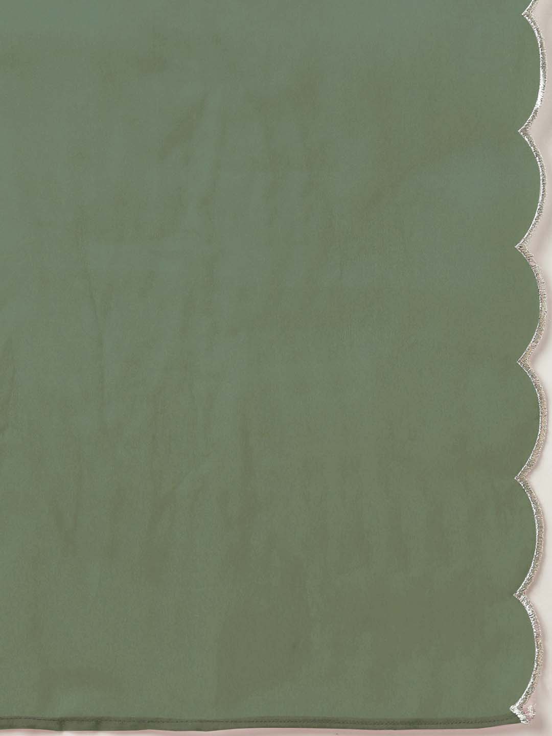 Janasya Regular Chinnon Green Ethnic Motifs V-Neck Kurta,Bottom & Dupatta 