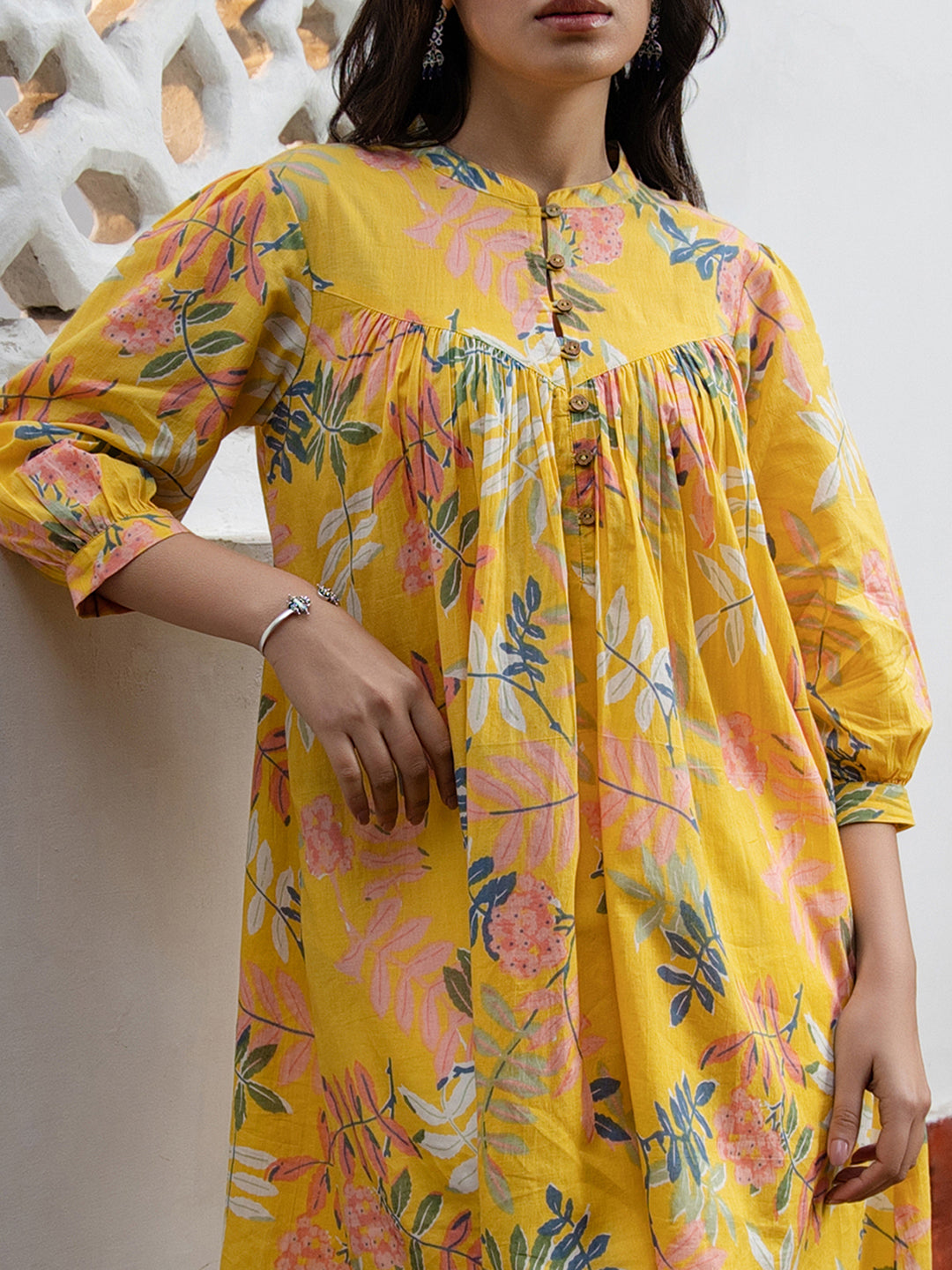 Janasya Light Cotton Tropical Gathered Tunic 