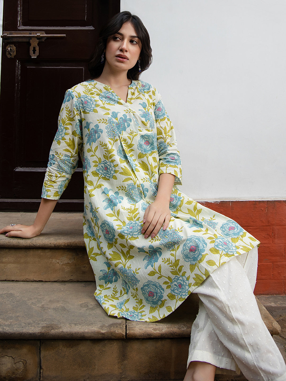 Janasya From Style Master Cotton Floral Regular Tunic 