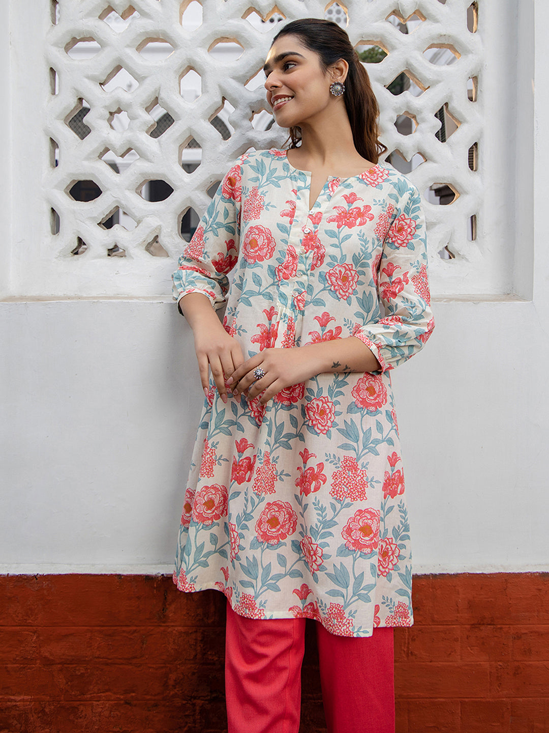Janasya From Style Master Cotton Floral A-Line Tunic 