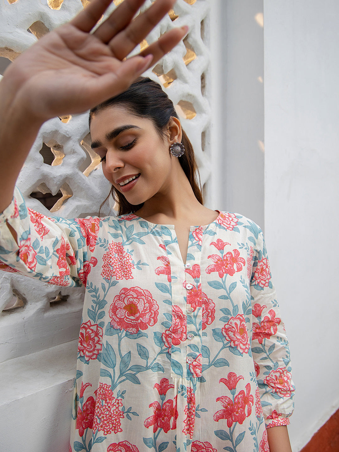 Janasya From Style Master Cotton Floral A-Line Tunic 