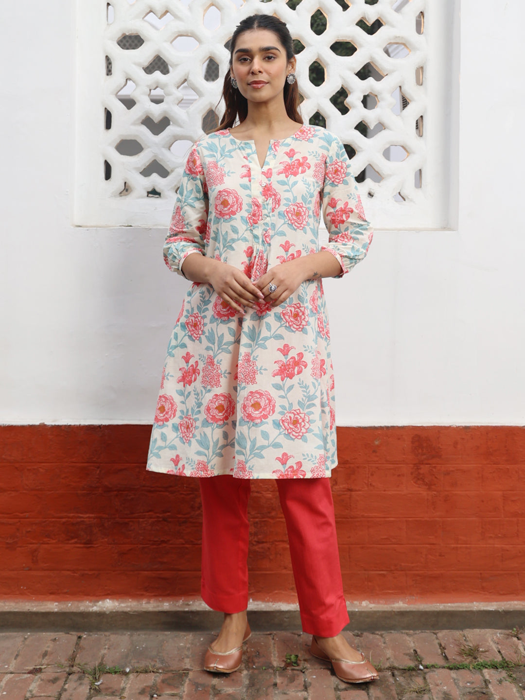 Janasya From Style Master Cotton Floral A-Line Tunic 
