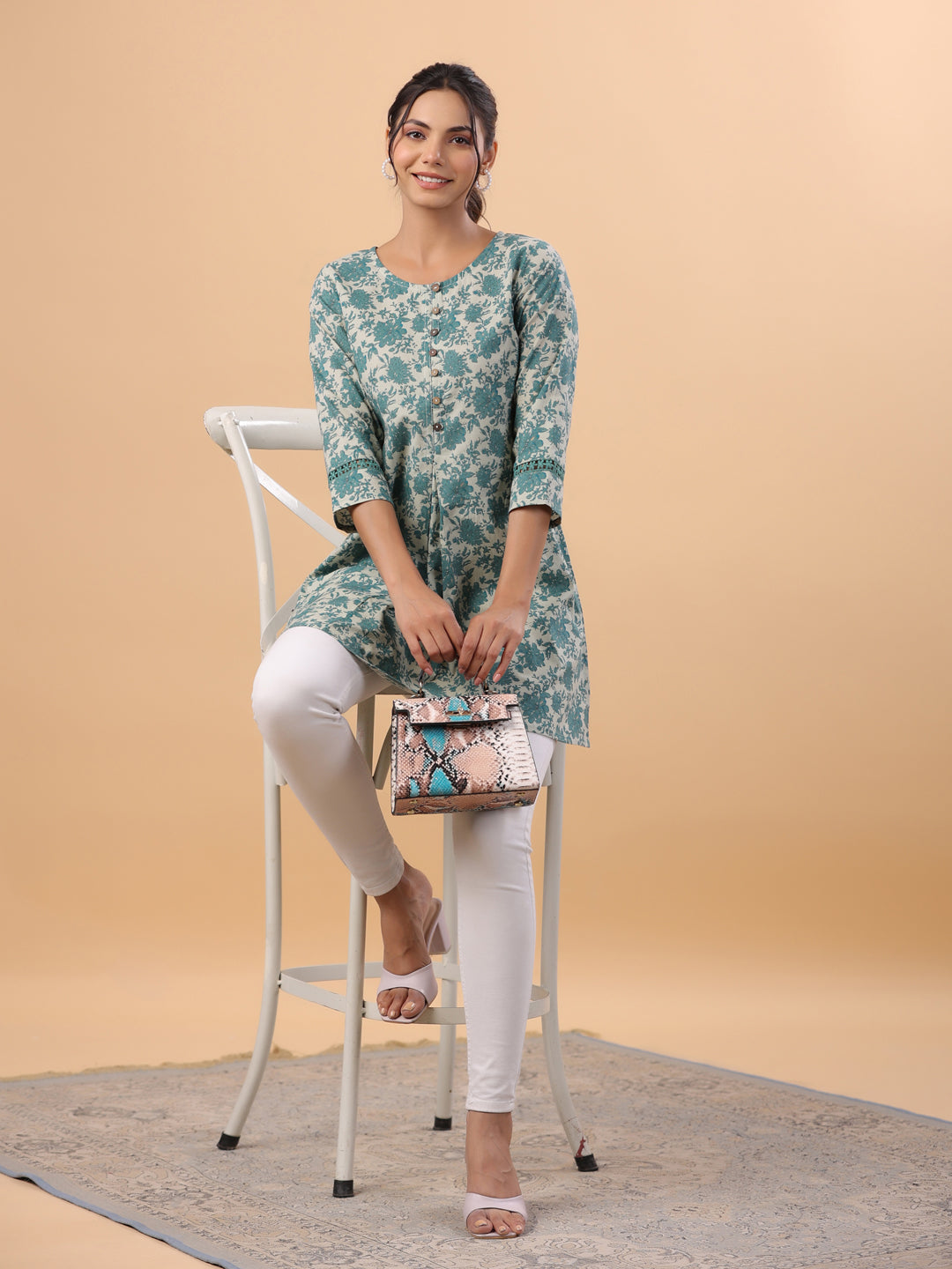 Janasya Light Cotton Floral A-Line Tunic 