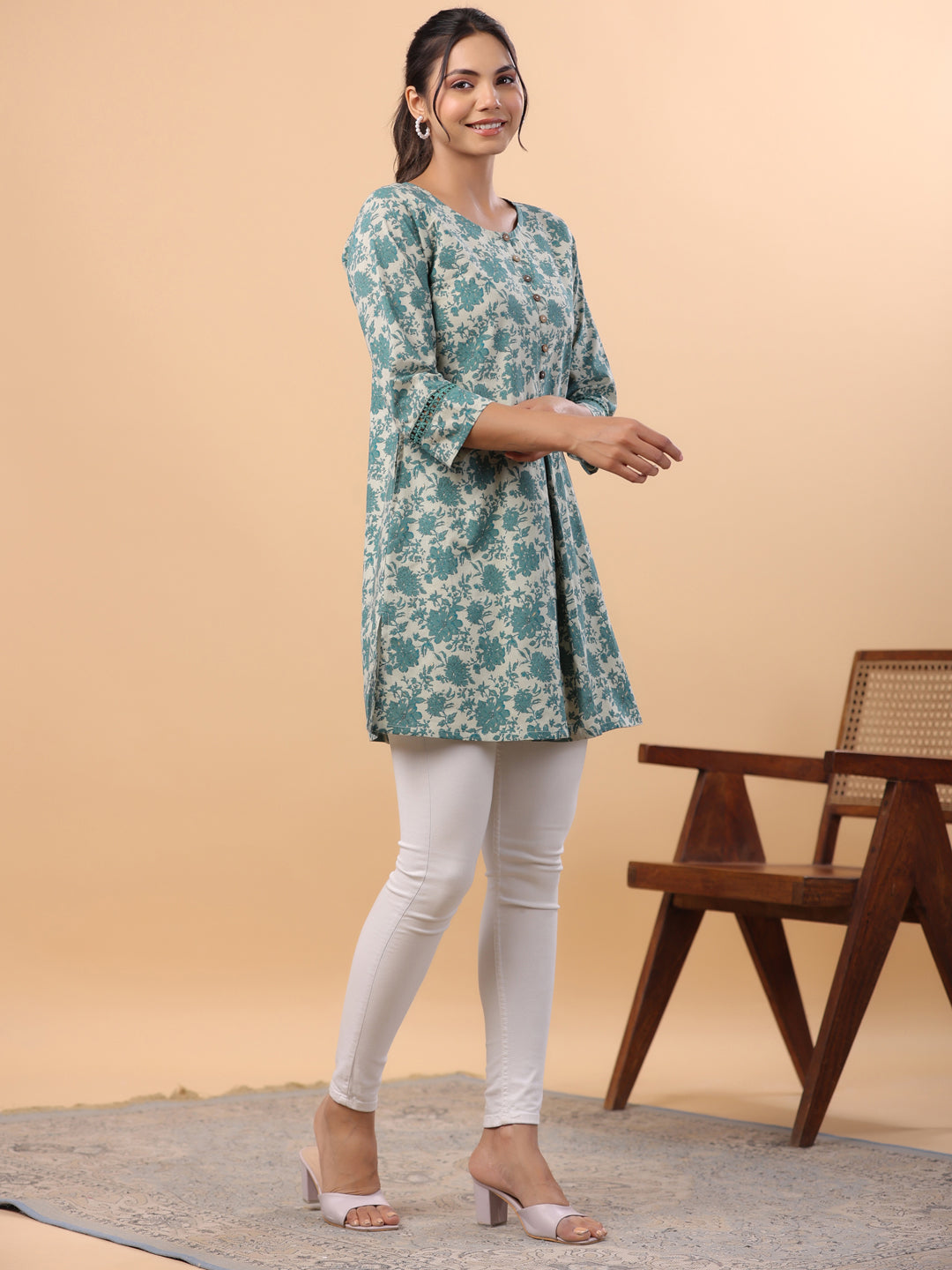 Janasya Sage Cambric Floral Tunic 