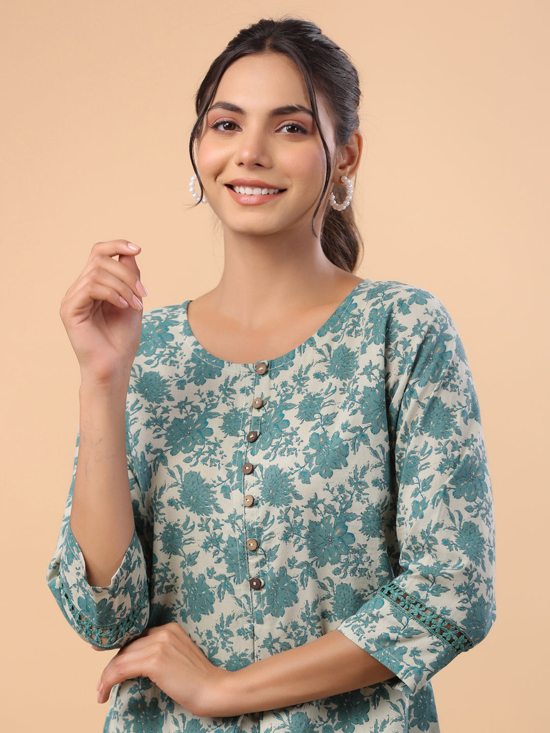 Janasya Light Cotton Floral A-Line Tunic 