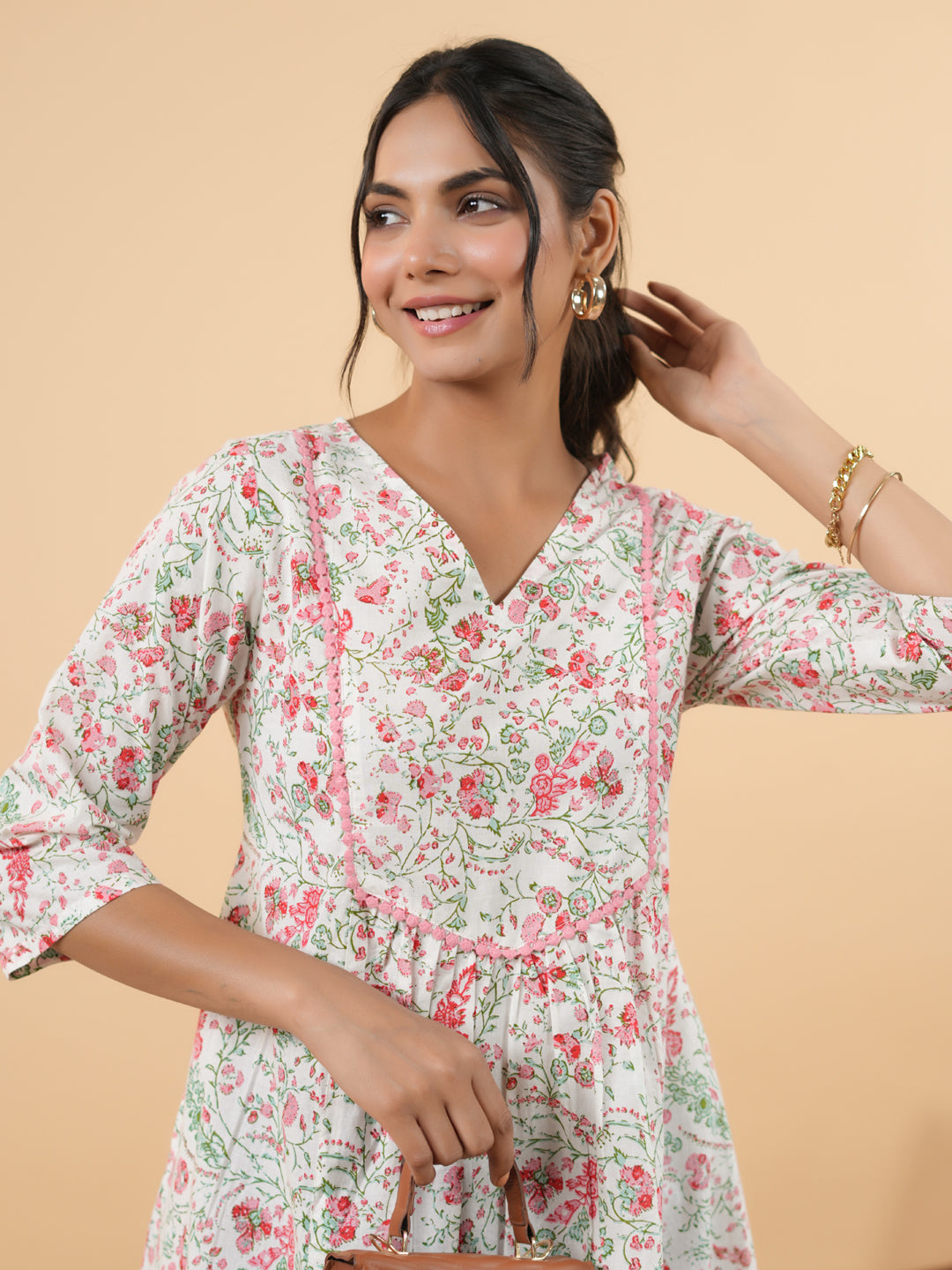 Janasya Light Floral A-Line Tunic 