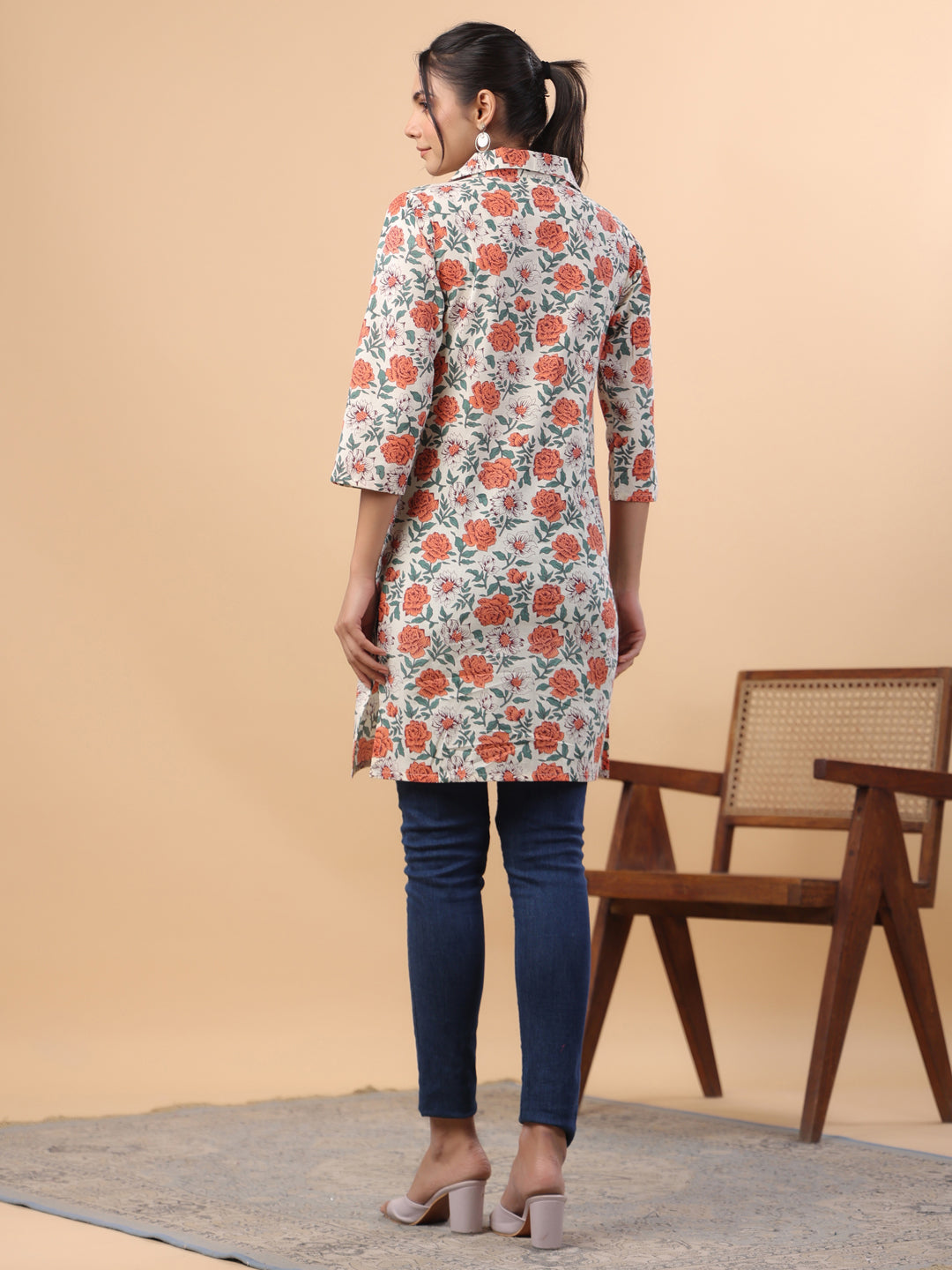 Janasya Cream Cambric Floral Tunic 