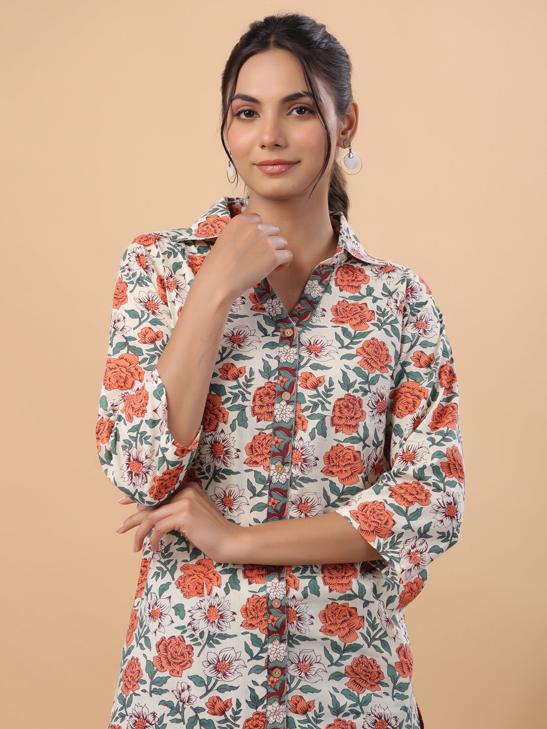 Janasya Cream Cambric Floral Tunic 
