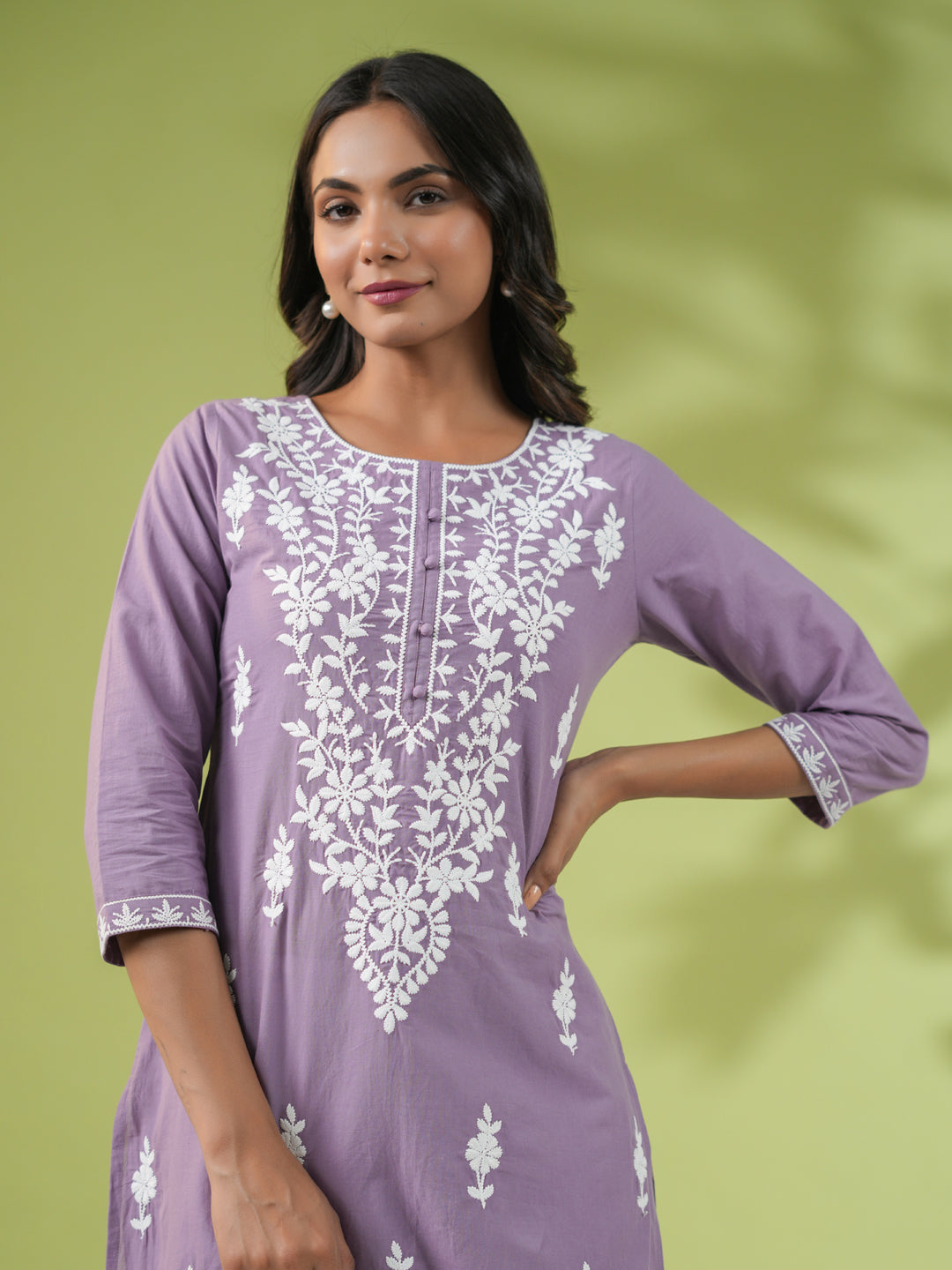 Janasya Lavender Cambric Embroidered Tunic 
