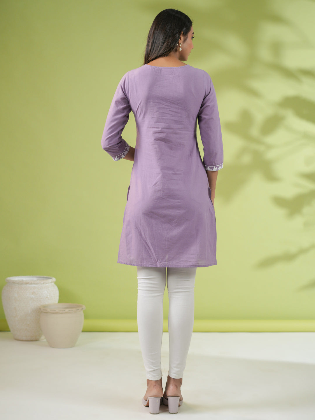 Janasya Lavender Cambric Embroidered Tunic 