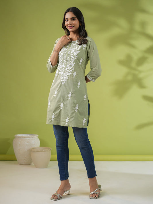 Janasya Sage Cambric Embroidered Tunic 