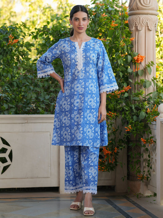 Janasya Light Cotton Floral Straight Top & Bottom Set 