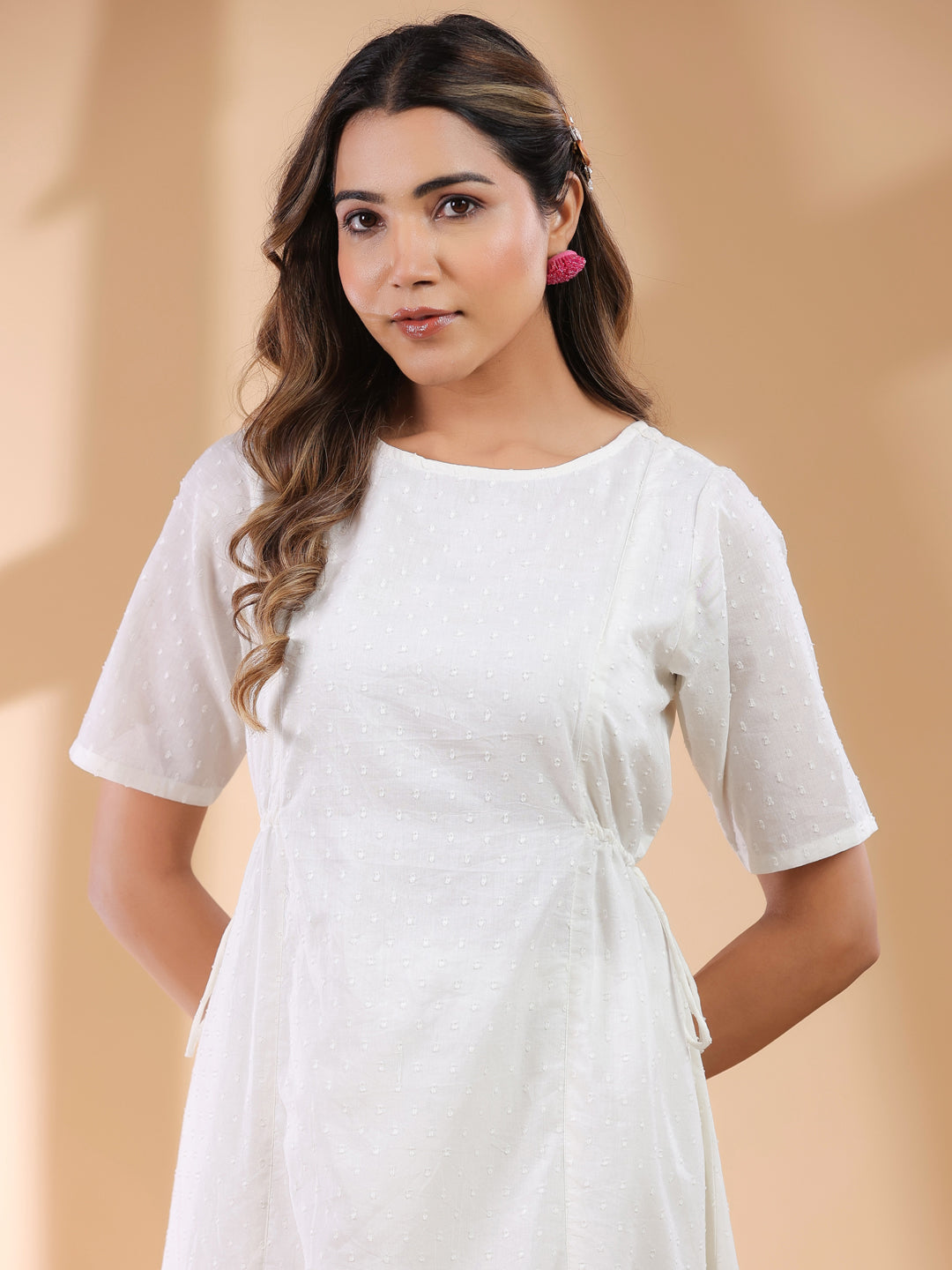 Janasya Light Dobby Cotton Self Design A-Line Kurta Set 