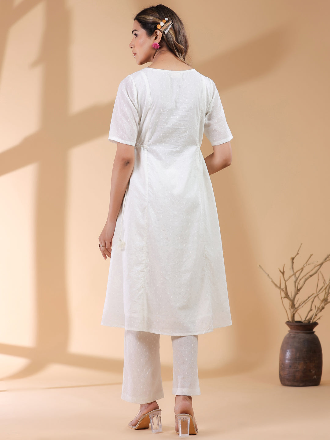 Janasya Light Dobby Cotton Self Design A-Line Kurta Set 