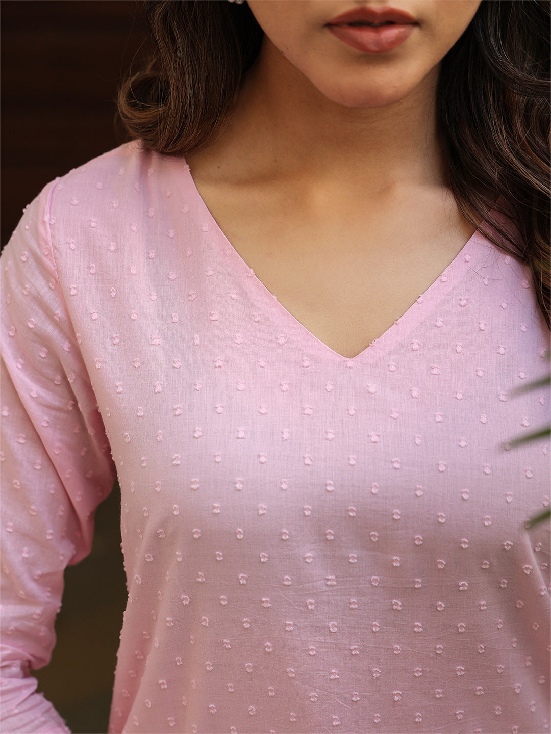 Janasya Light Dobby Cotton Self Design A-Line Top & Bottom Set 