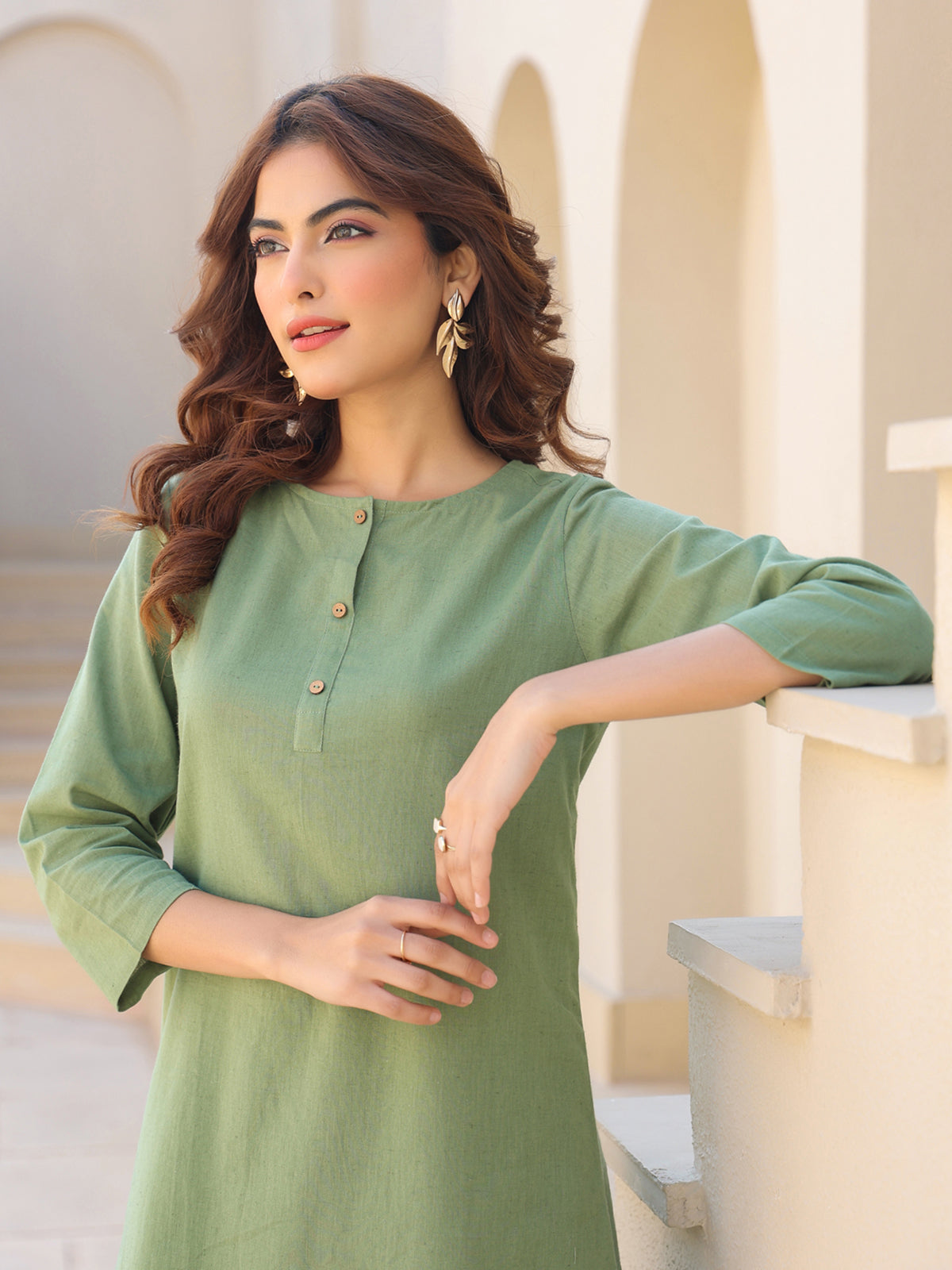 Janasya Dark Cotton Solid A-Line Top & Bottom Set 