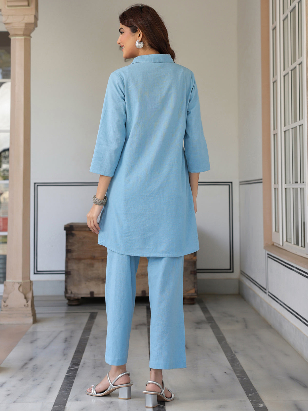 Janasya Light Cotton Solid Straight Top & Bottom Set 